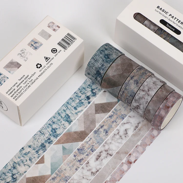 JOURNALSAY 6pcs/set Basic Pattern Marble Plaid Stripe Decoration Washi Tape
