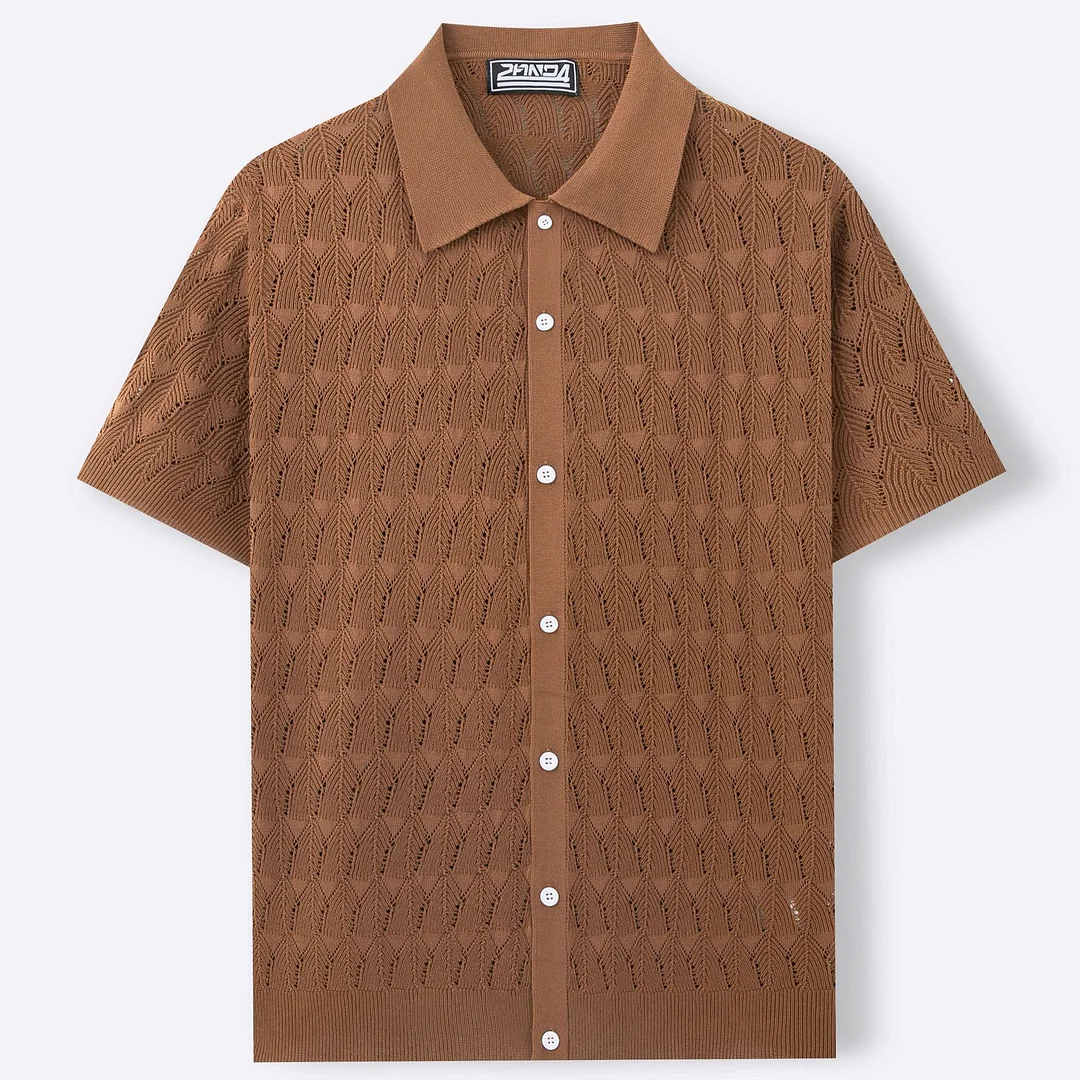 Uveng Uveng Menswear Fashion Hole Design Spring And Summer Knitwear Short-Sleeved Cardigan POLO Shirt SY0051