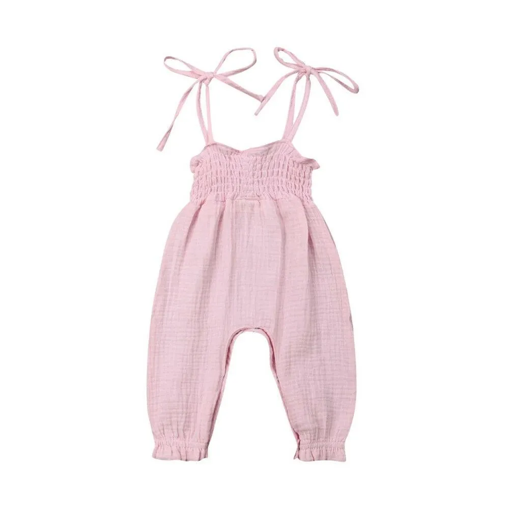 2019 Baby Summer Clothing 0-24M Toddler Baby Girl Romper Clothes Sleeveless Strap Pants Solid Overalls Cotton Outfits Jumpsuits