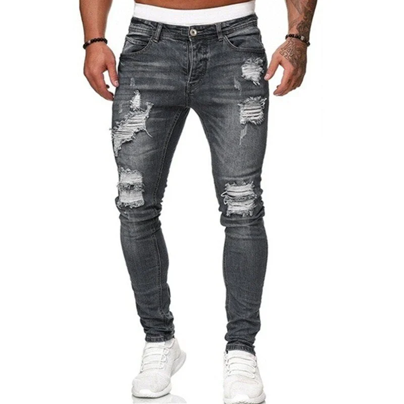 Mens Jeans Hip Hop Black Blue Cool Skinny Ripped Stretch Slim Elastic Denim Pants Large Size For Male Casual jogging jeans for m