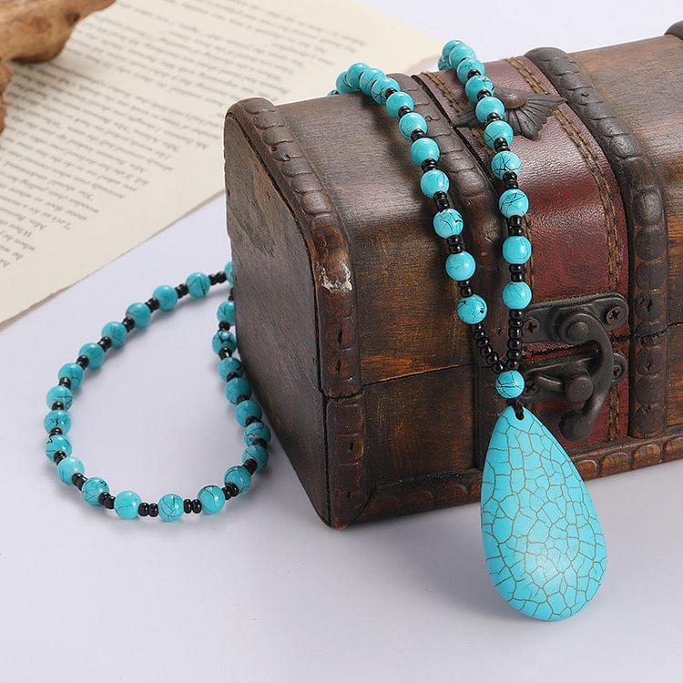 Comstylish Vintage Waterdrop Turquoise Necklace