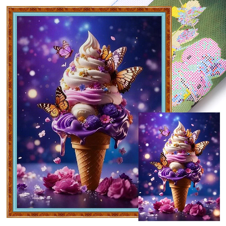 Butterflies And Ice Cream - Printed Cross Stitch 18CT 30*40CM