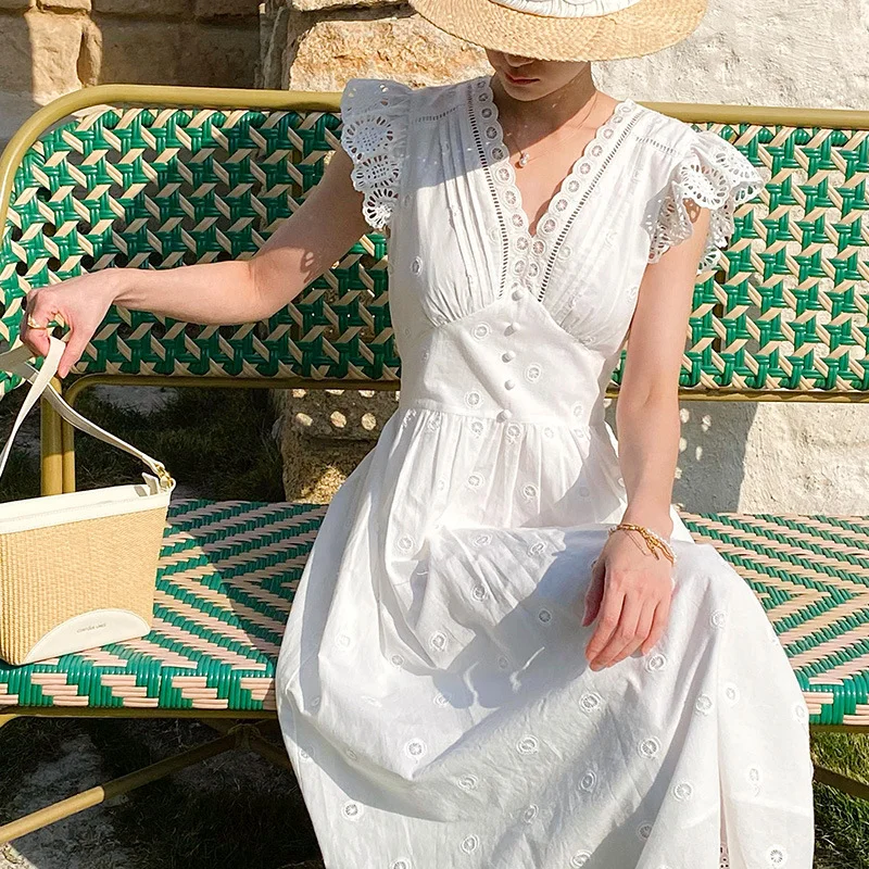 Uveng Uveng French Dress Women Summer White Long Dress Famous Small Fragrant Style Dress Shenzhen Nanyou Women's Clothing
