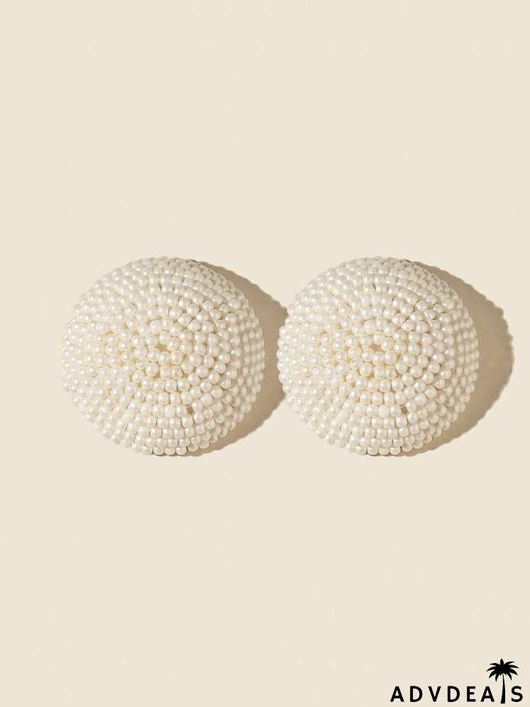 Beaded Round Stud Earrings