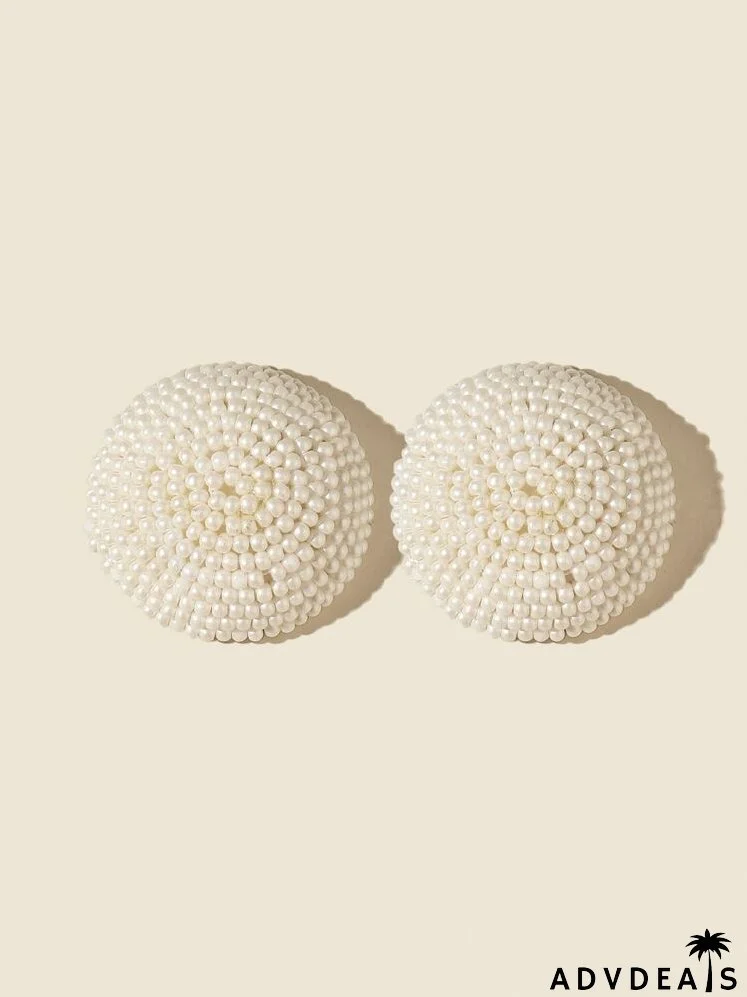 Beaded Round Stud Earrings