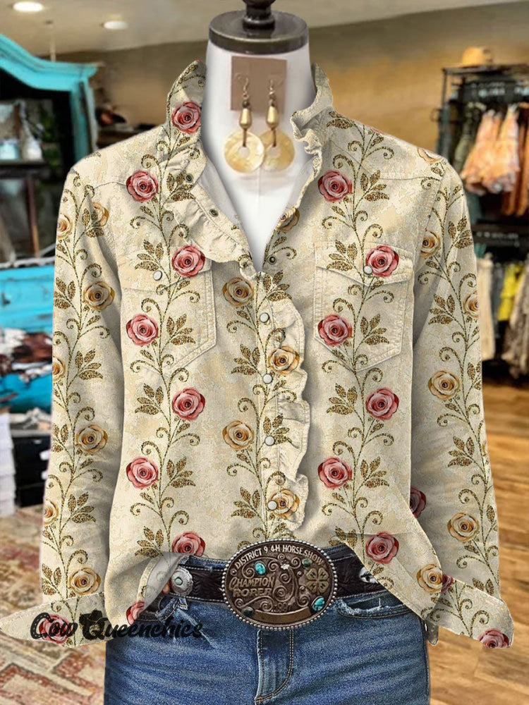 Women’s Flower Print Casual Long Sleeve Comfortable Cotton Shirt Multicolor / S