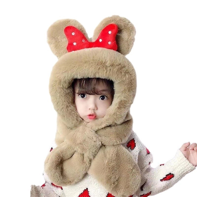 Children’s Hat Scarf Integrated Autumn And Winter Two-Piece Suit Warm And Cute Thickened Baby Cap Boys And Girls Winter Earmuffs Hat