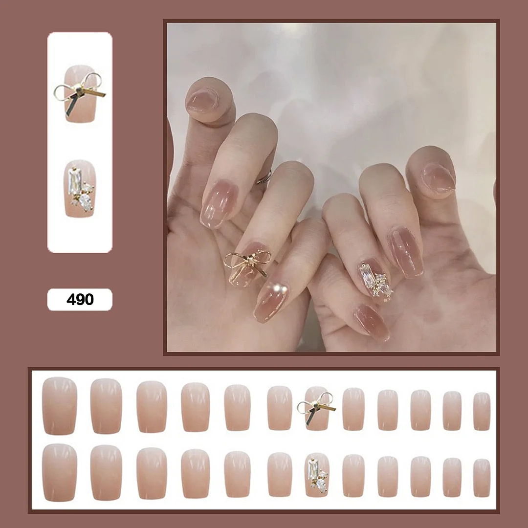 24pcs Stereoscopic Butterfly Light Luxury Elegant Nude Lady Style Removable Nail False Nail Manicure Tool-Nail Inspo