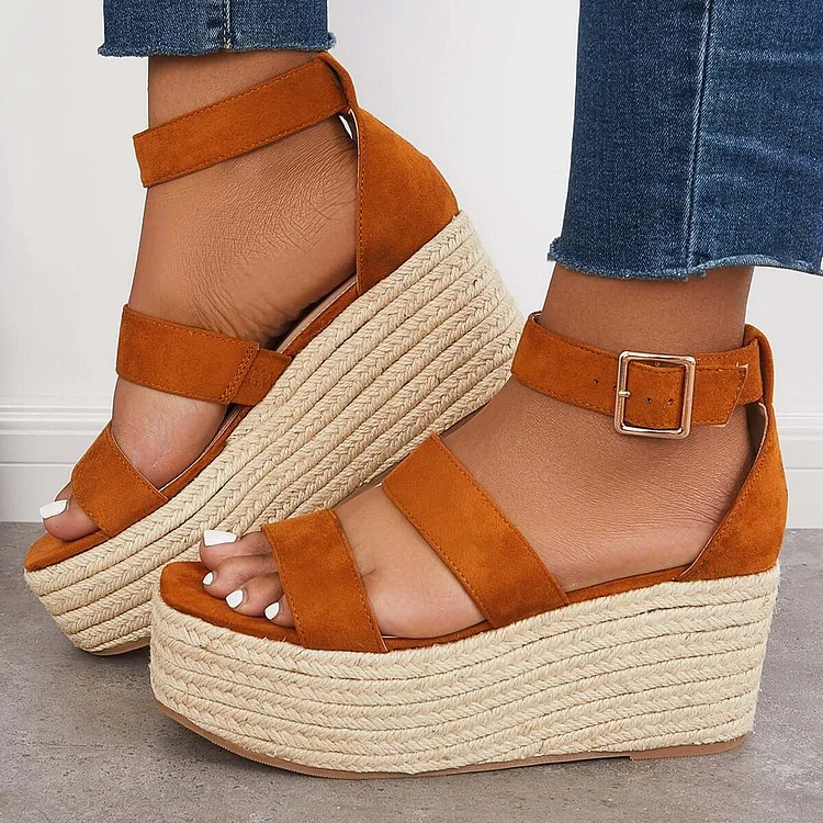 Open Toe Platform Espadrille Wedges Ankle Strap Sandals