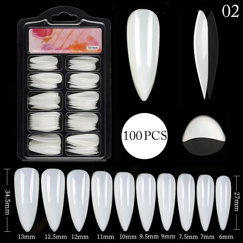 100Pcs Black White False Nail Tips Full Cover Acrylic Almond Coffin Candy Colorful Fake Nails Tip Manicure Extension Nail Tool-Nail Inspo