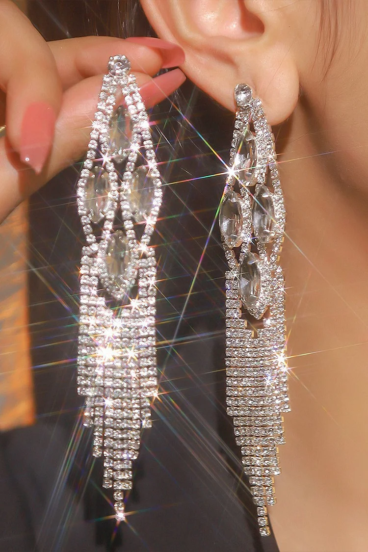 Party Silver Shiny Rhinestone Dangle Earrings 2024 - Xpluswear