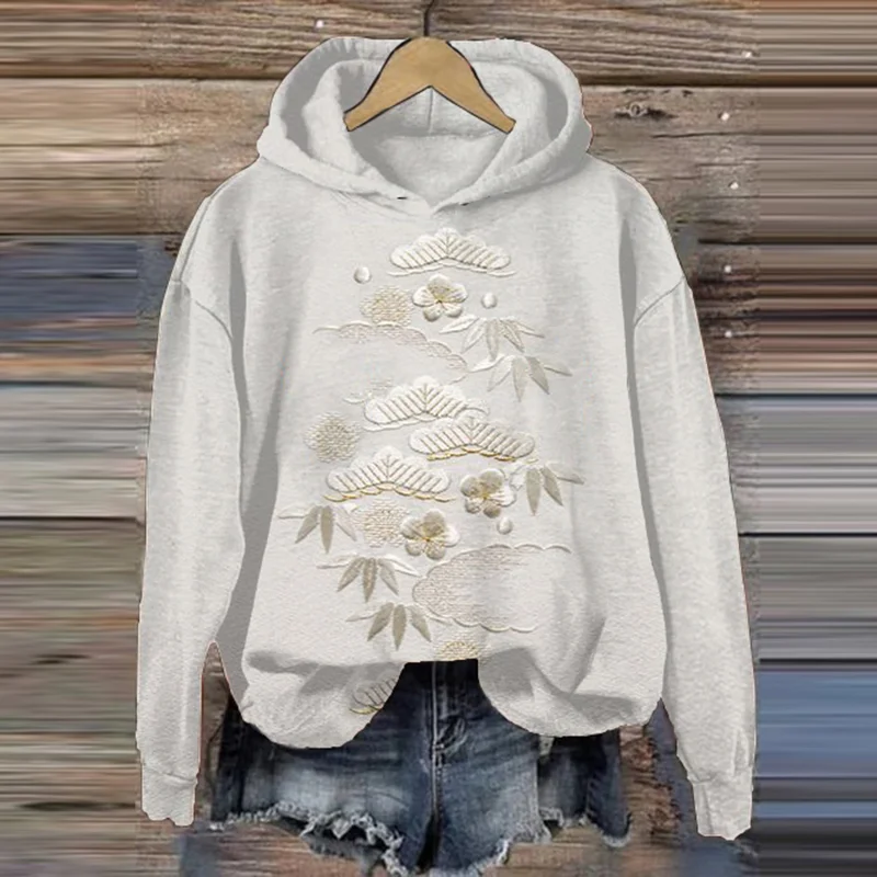 Women Japanese Art Floral Printed Hoodie