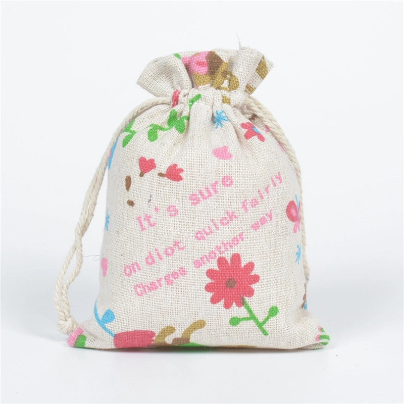 Printed Cotton Bag Cotton And Linen Drawstring Cloth Bag Mosquito Repellent Packaging Bag Jewelry Gift Storage Pastoral Style Small Bag