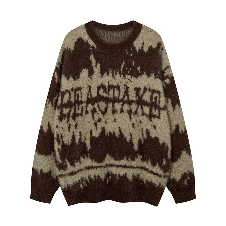 High Street Hip Hop Irregular Color Block Sweater Street Loose Casual Knit Sweater at Hiphopee