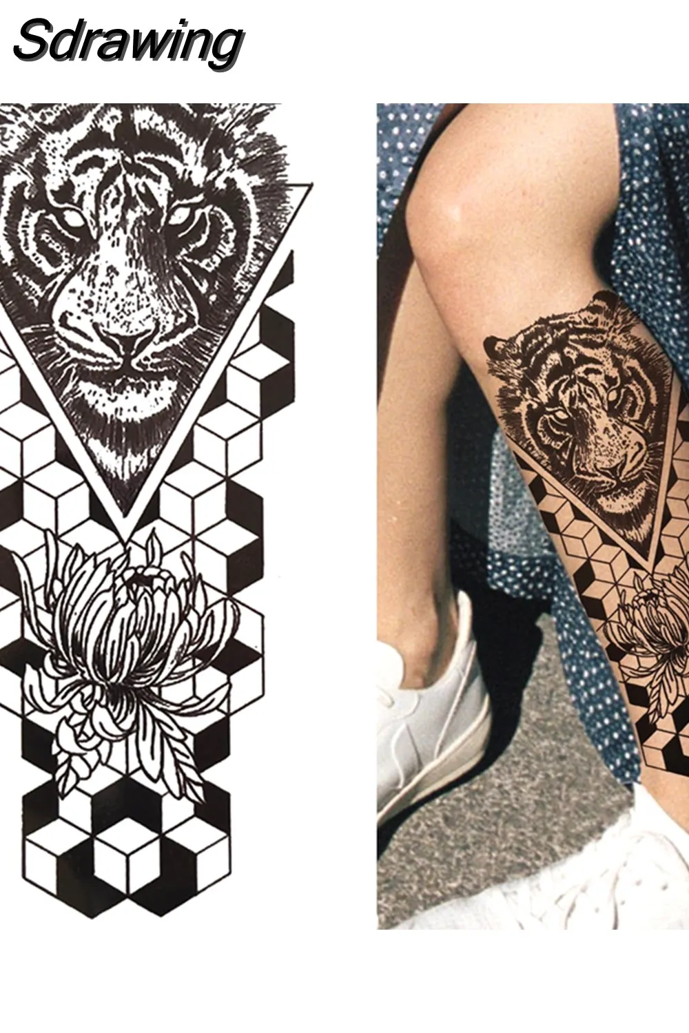 Sdrawing Lion Temporary Tattoo For Women Men Adult Skull Tiger Wolf Forest Tattoo Sticker Black Fake Realistic Demon Tatoos Forearm 430-1