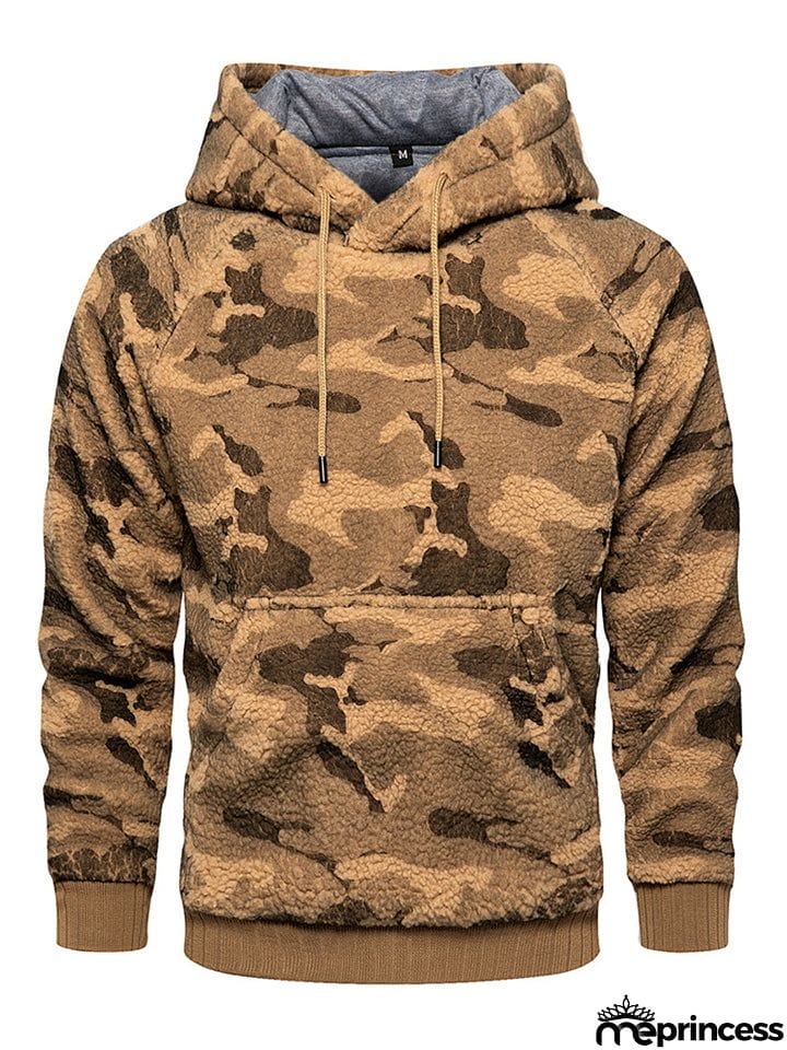 Men's Casual Hooded Camouflage Print Loose Winter Sweatshirt