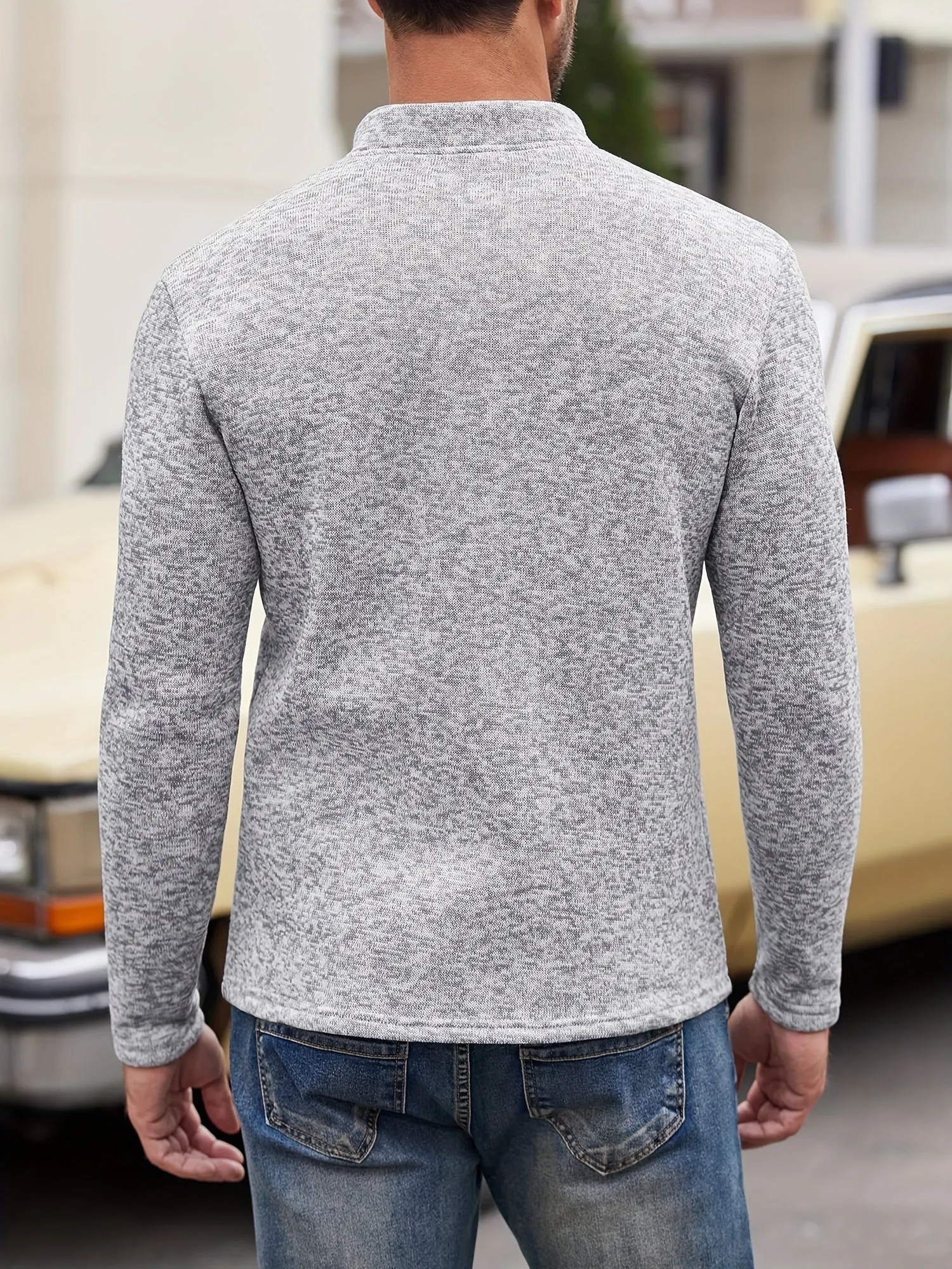 Essential Men's Knit Long Sleeve Top &ndash; Grandad Collar Style &ndash; view 2
