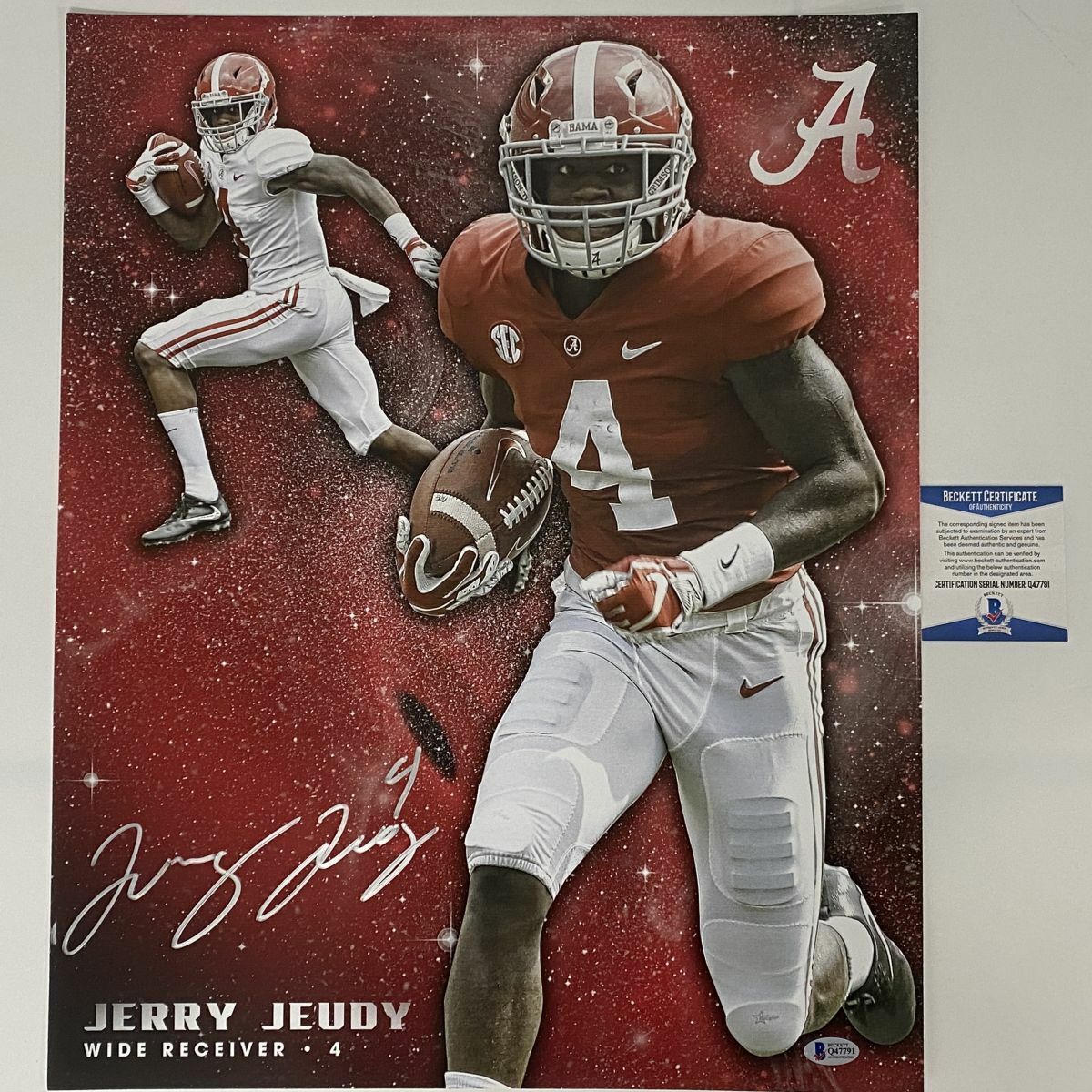 Autographed/Signed JERRY JEUDY Alabama Crimson Tide 16x20 College Photo Poster painting BAS COA