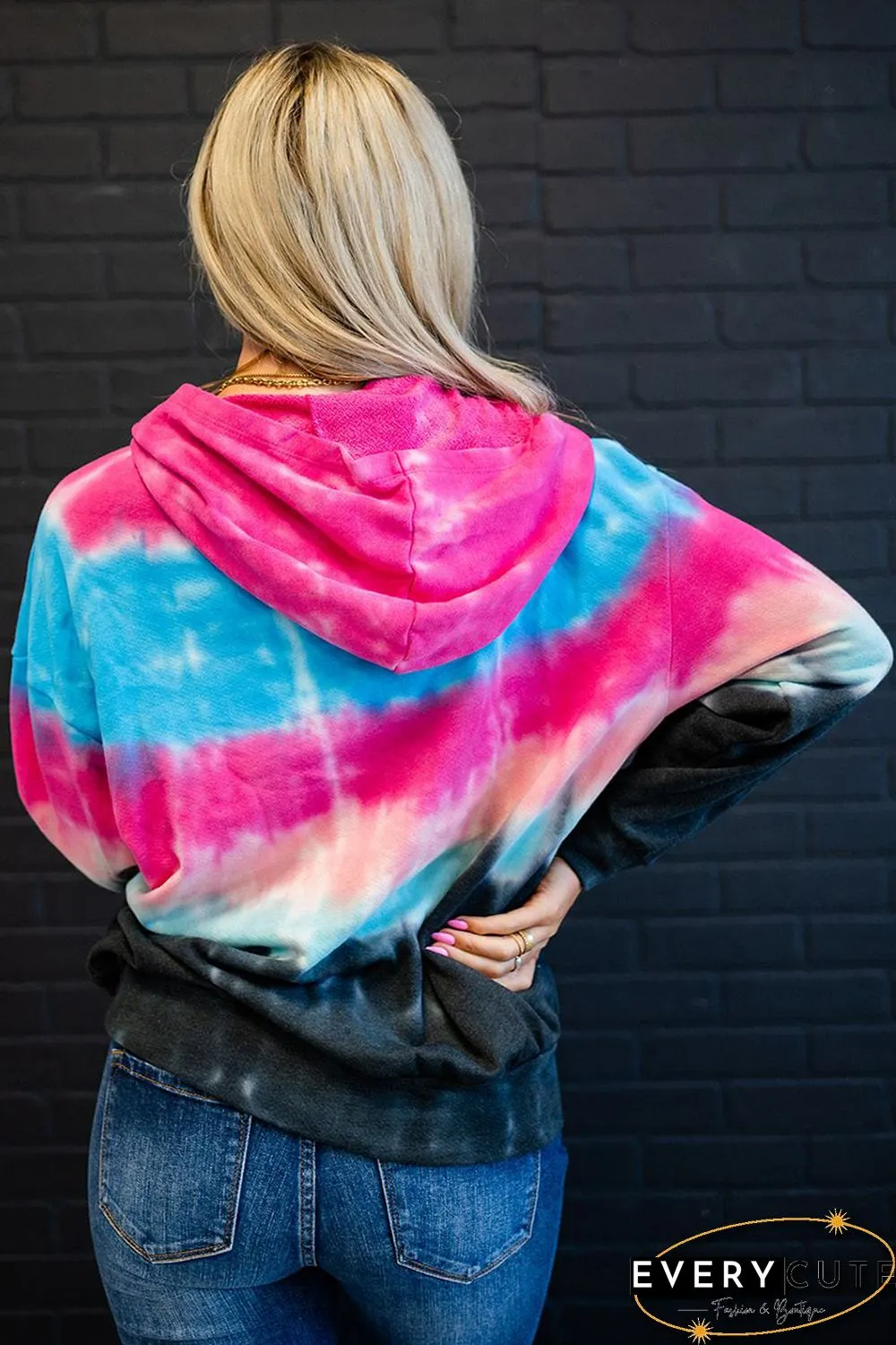 Tie-dyed Print Hoodie with Kangaroo Pocket