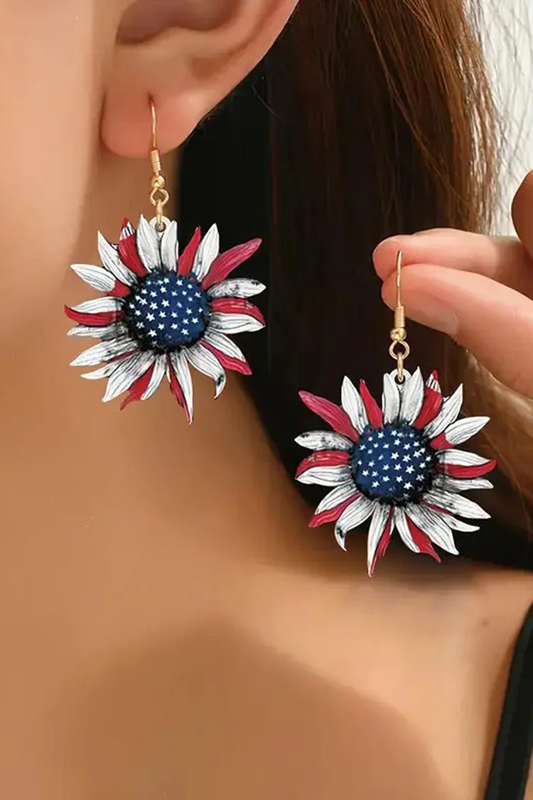 Fashion Multicolor Independent Day Stars Striped Floral Earrings 2024 - Xpluswear