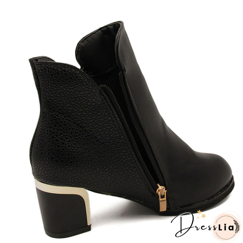 Autumn Winter Women  Martin Boots Female High Heel Thick with Side Zipper Large Size Ladies Boots