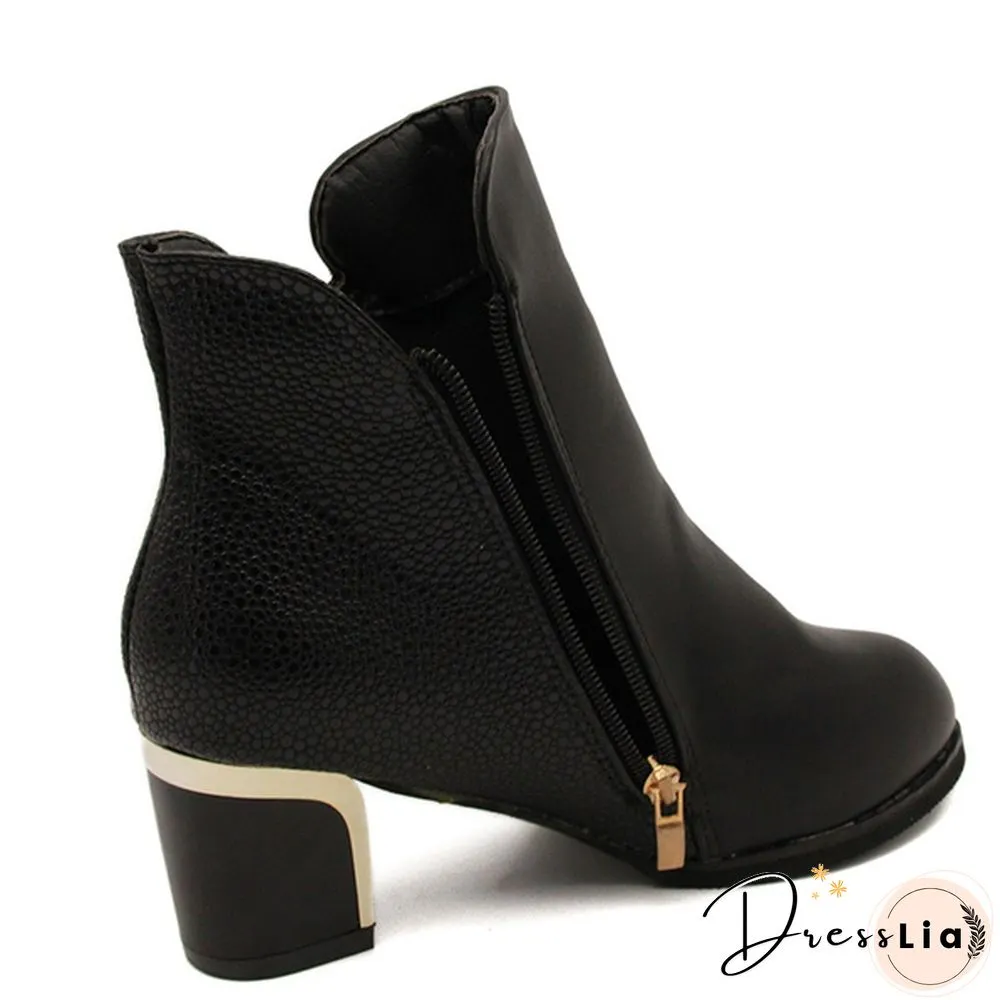 Autumn Winter Women  Martin Boots Female High Heel Thick with Side Zipper Large Size Ladies Boots