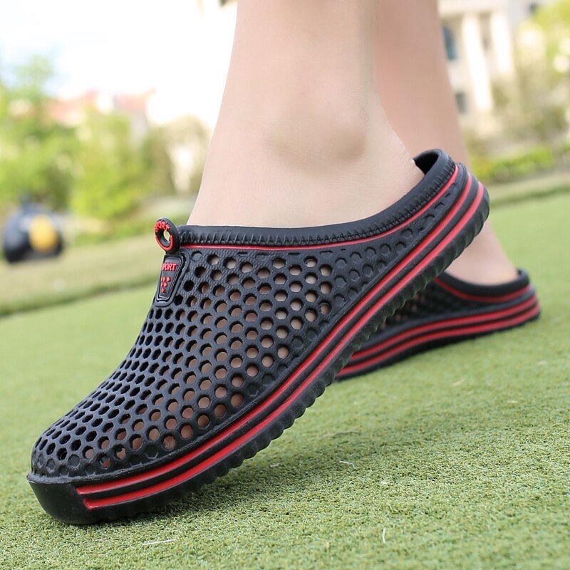 2021 Summer Men For Slippers Hollow Breathabl Beach Shoes Lightweight Comfortable Couple Slippers Casual Slip-on Flats Sandals