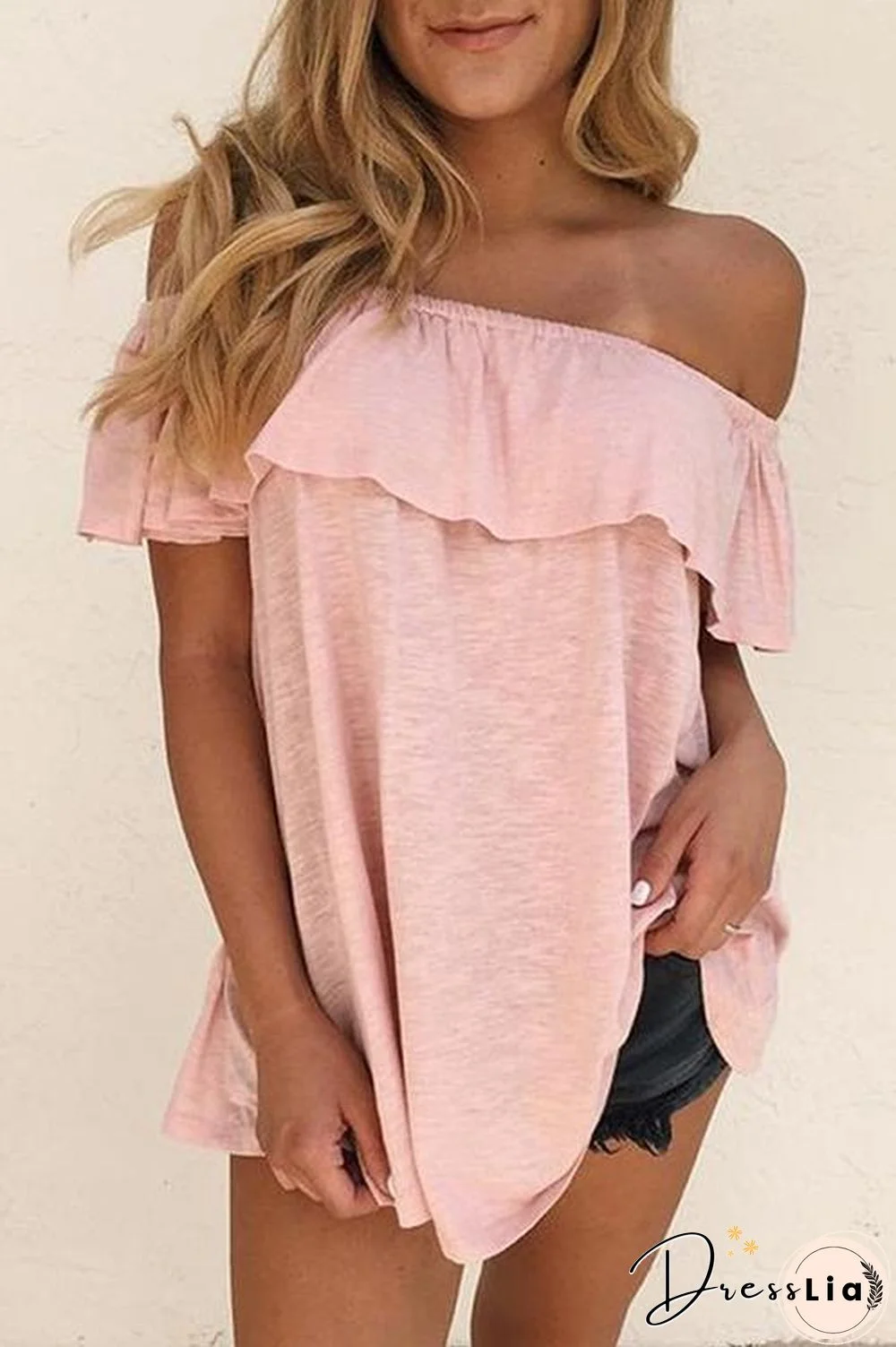 Solid Ruffles Off Shoulder T Shirt