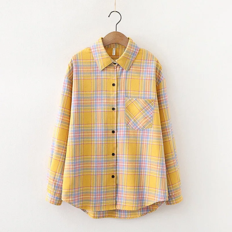 2021 New Loose Design Cotton Plaid Shirt Women Young Style Long Sleeve Blouses Casual Shirts Lady Tops Clothes Blusas