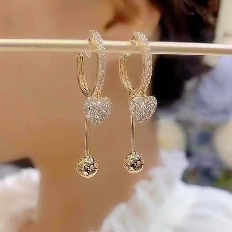 Ytsponsors New Crystal Zircon Love Small Circle Pendant Gold Color Earrings for Women Exquisite Light Luxury Ladies Wedding Premium Jewelry