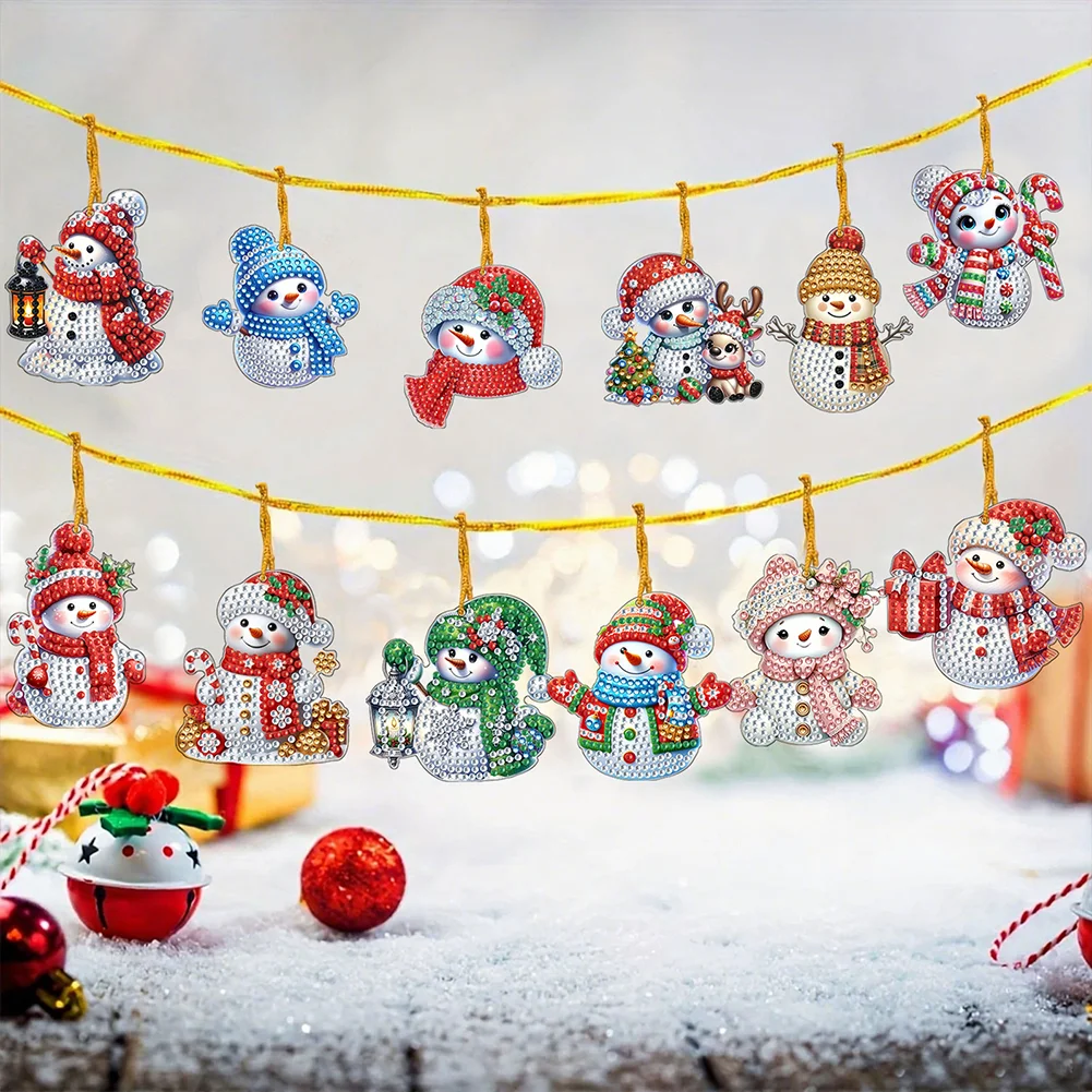 12Pcs Xmas Theme 2D Flat DIY Diamond Christmas Tree Pendant Wall Door Decoration