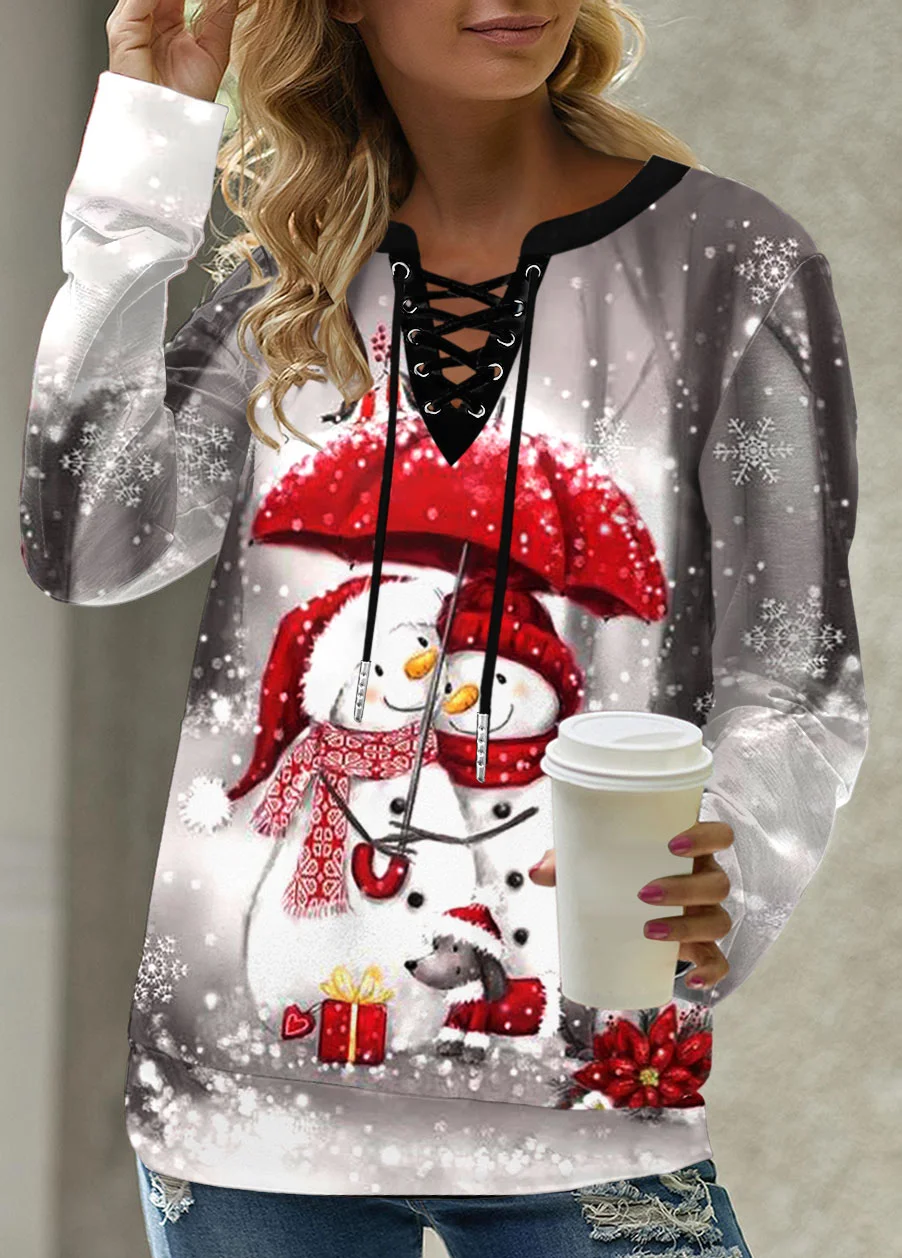 Sexy V-neck Christmas Snowman Patterns Long Sleeves Sweatshirt