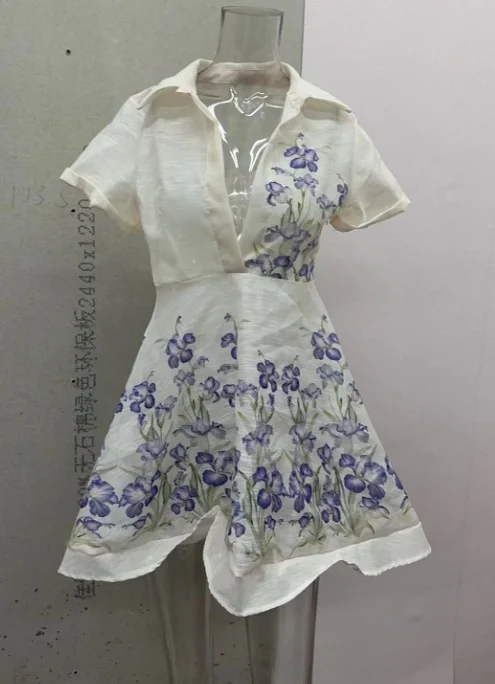 Ueong Ueong Summer New Women's Round Collar Small Clear Fresh Air Print Sweet Short Dress