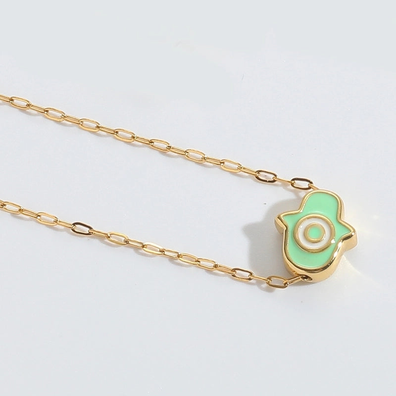 Copper 14K Gold Plated Enamel  Pendant Necklace