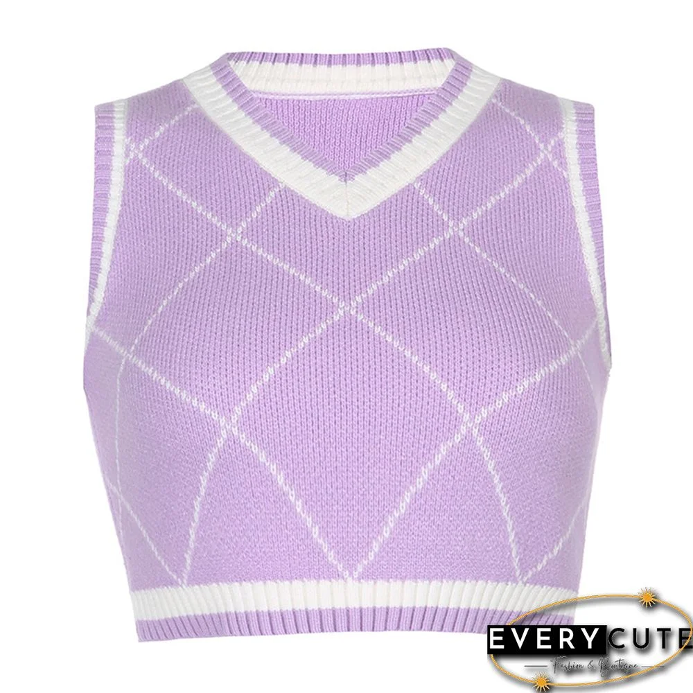 Light Purple Diamond Print Tank Sweater