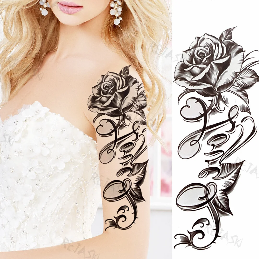 Big Compass Lion Temporary Tattoos For Men Foreearm Women Adults Wolf Tiger Skull Rose Owl Eye Fake Tattoo Sticker Tatoos