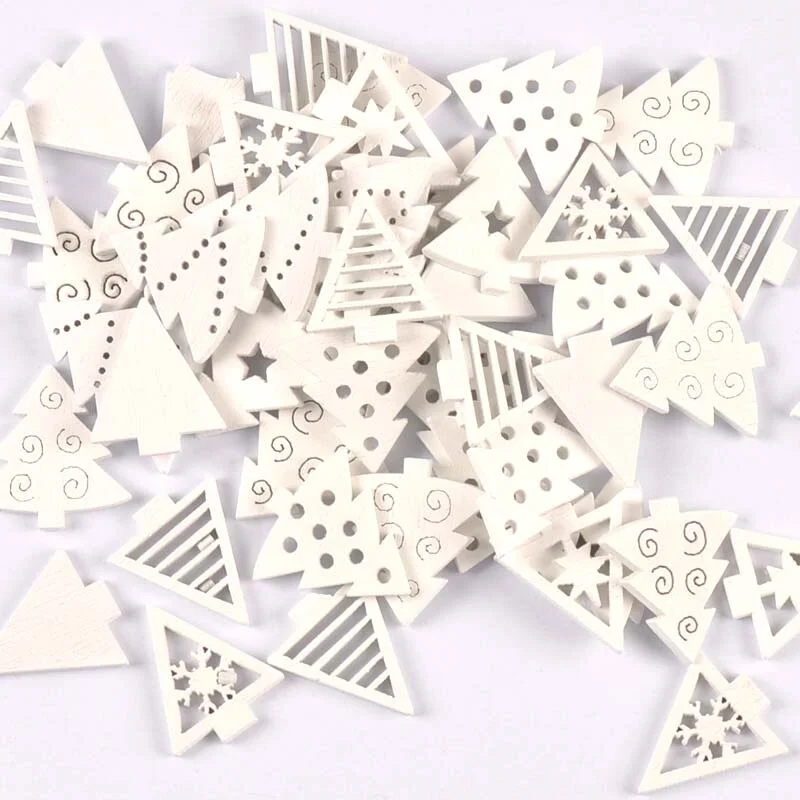 50pcs 22mm White snowflake Wood Slices Decoration DIY Crafts For Scrapbooking Home Decoration Wooden Ornaments m2160