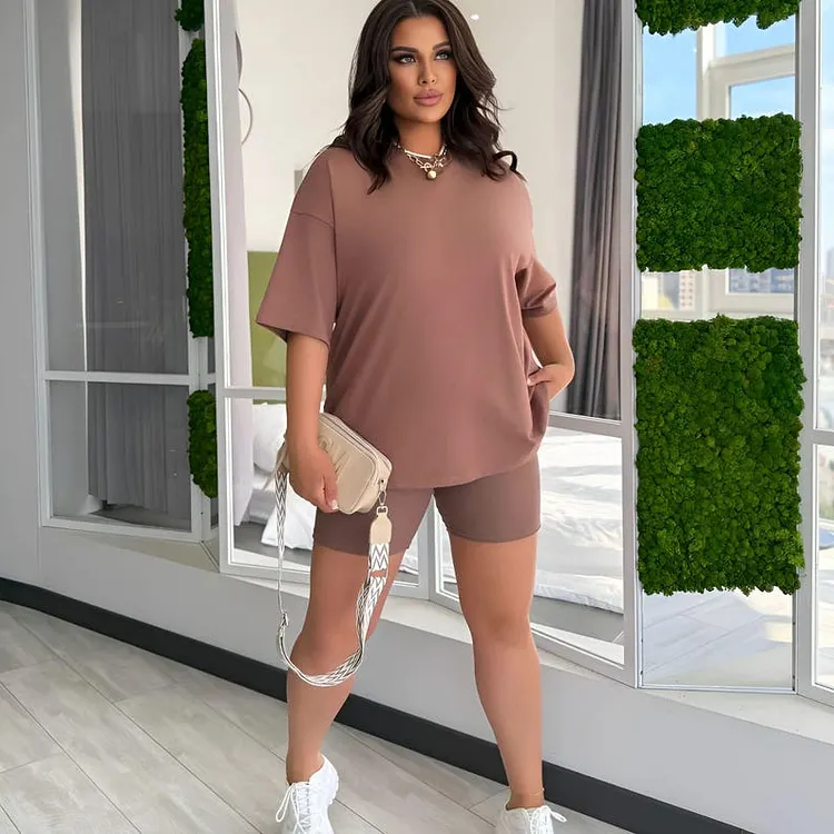 Elegant Solid Color Set for Plus Size Garden Party Outfits