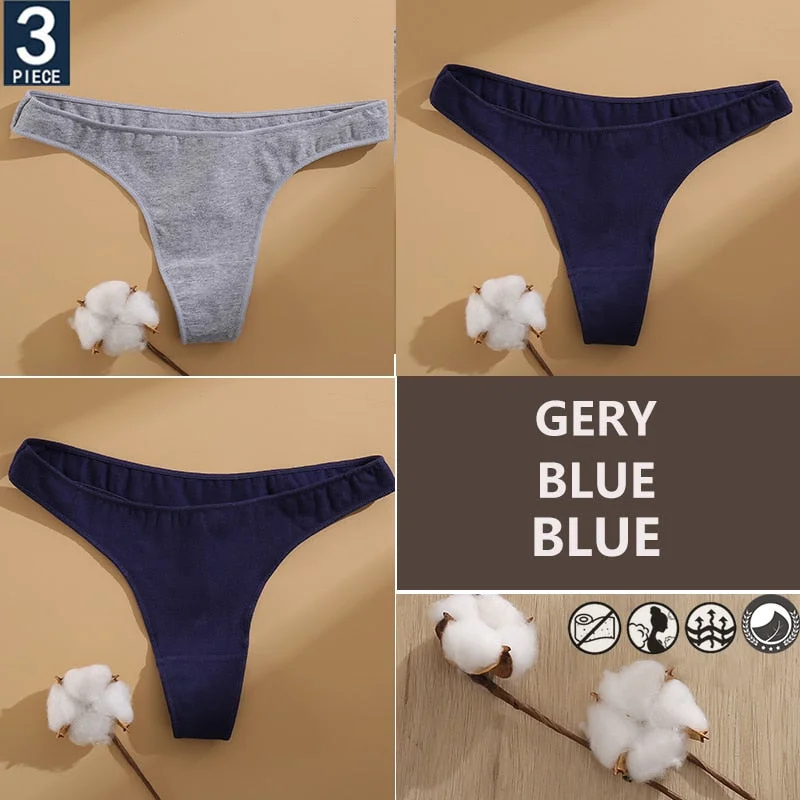 FINETOO 3PCS/Set Cotton Lingerie Women's G-string Underwear 7 Solid Colors Ladies Panties Female Low-Rise Woman's Thong Briefs