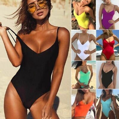 2019 Sexy One Piece Swimsuit Women Swimwear Female Solid Black Thong Backless Monokini Bathing Suit XL