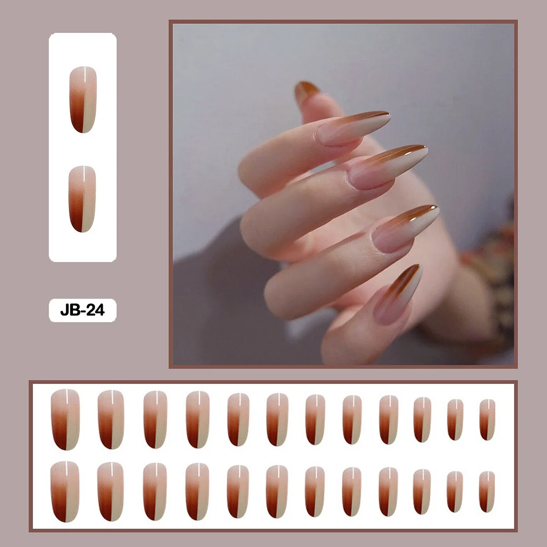 24pcs Gradient Long Trapezoidal Ballet Wearable False Nails Nail Art Fake Nails With Glue And Wearing Tools-Nail Inspo