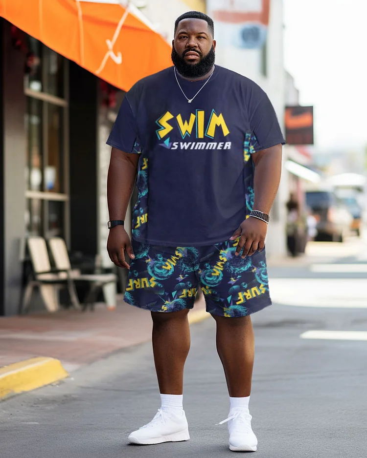 Men's Large Size Street Sun Summer Graffiti Short Sleeve Shorts Suit