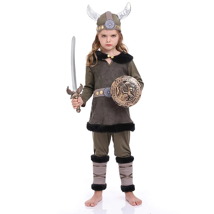 Kids Children Pirate Warrior Suit Cosplay Costume Viking Performance Outfits Halloween Carnival Suit
