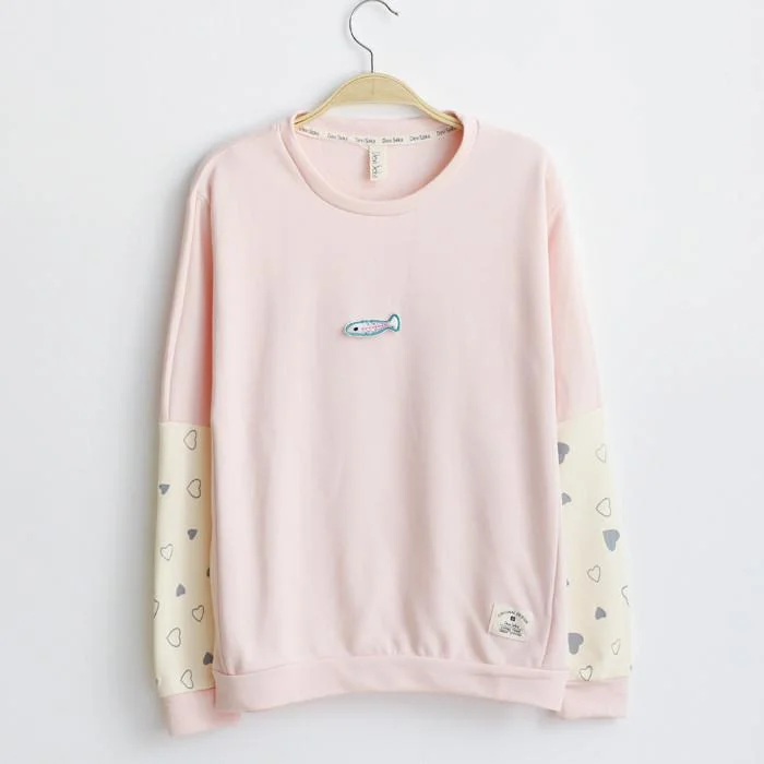 Grey/Pink Mori Girl with little fish Long Sleeve Jumper SP165110