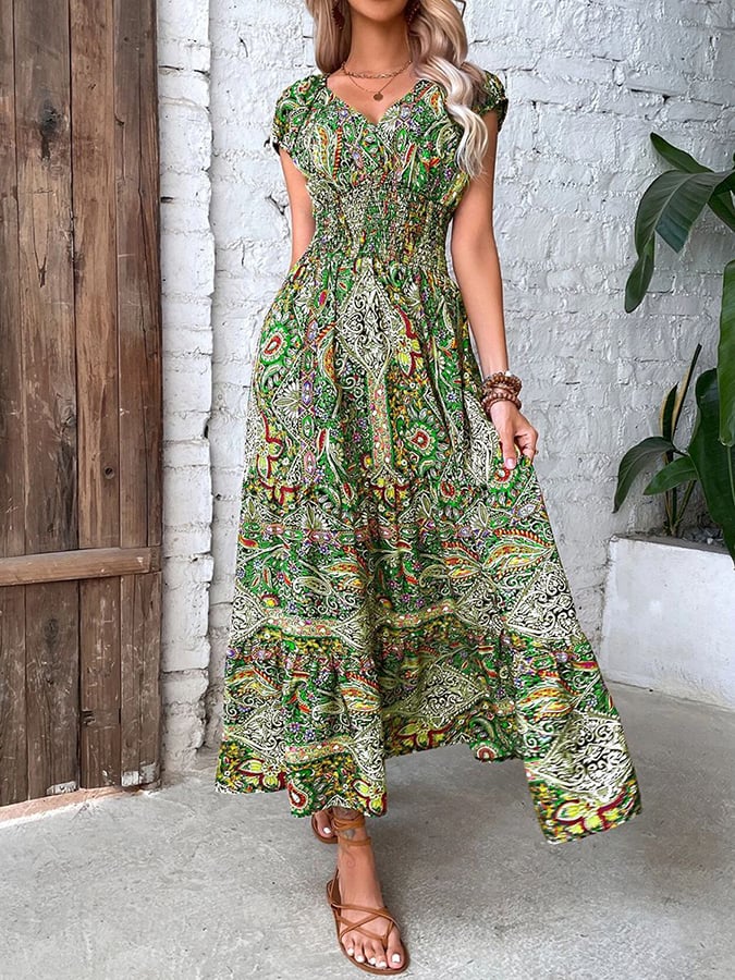 Printed High Waist Bohemian Dress
