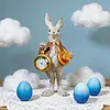 Easter Bunny Figurine with Top Hat and Pocket Watch Cute Small Bunny Table Clock for Spring Home Table Decor Party Supplies Gifts