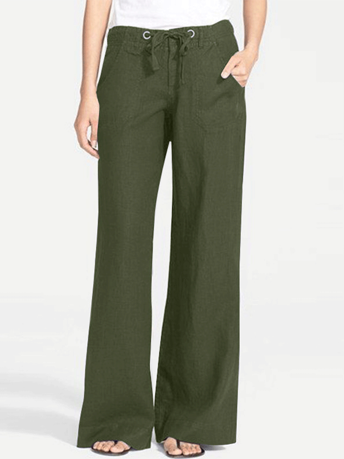 Women'S Cotton Linen Solid Color Casual Trousers