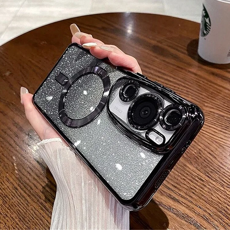 Luxury Glitter Magnetic Clear Camera Protection Phone Case For Huawei P60 Art Mate 60 Pro P50 P40 P30 Mate 50 40 30 Soft Cover