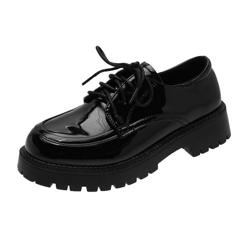 Solid Leather Casual Shoes Woman Flats 2021 New Spring Oxford Shoes for Women Lace Up Thick Bottom High Heels Platform Shoes