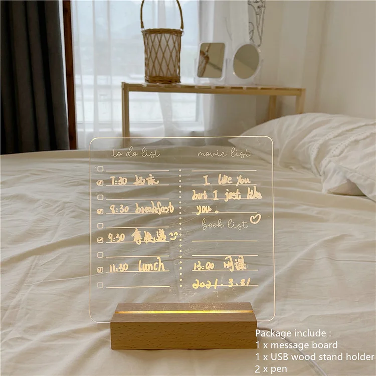 JOURNALSAY USB Acrylic Daily Moments Photo Memo Message Board with Wood Stand Holder Set Lamp